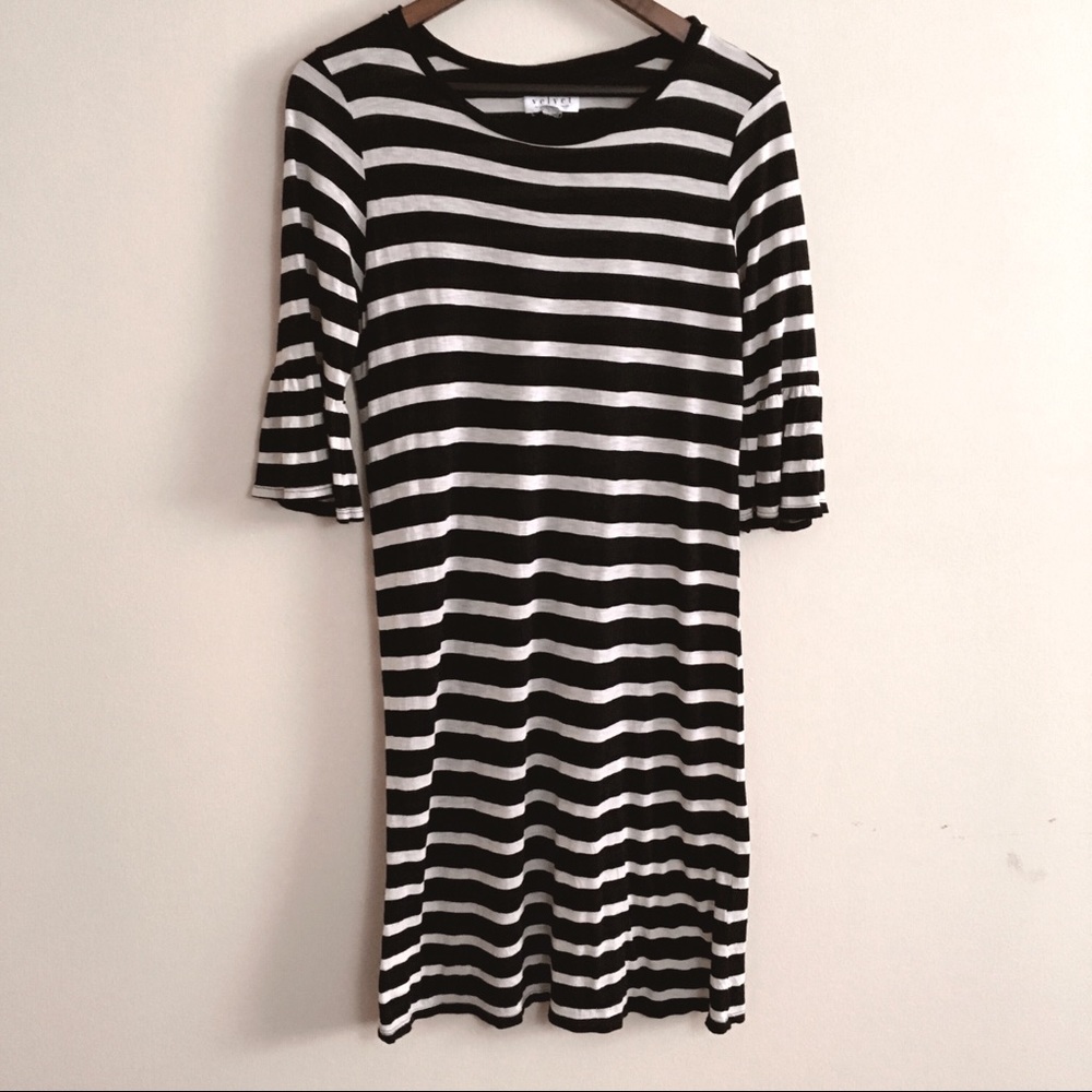 Velvet Stripe Dress Flounce Sleeve Tee Shift S